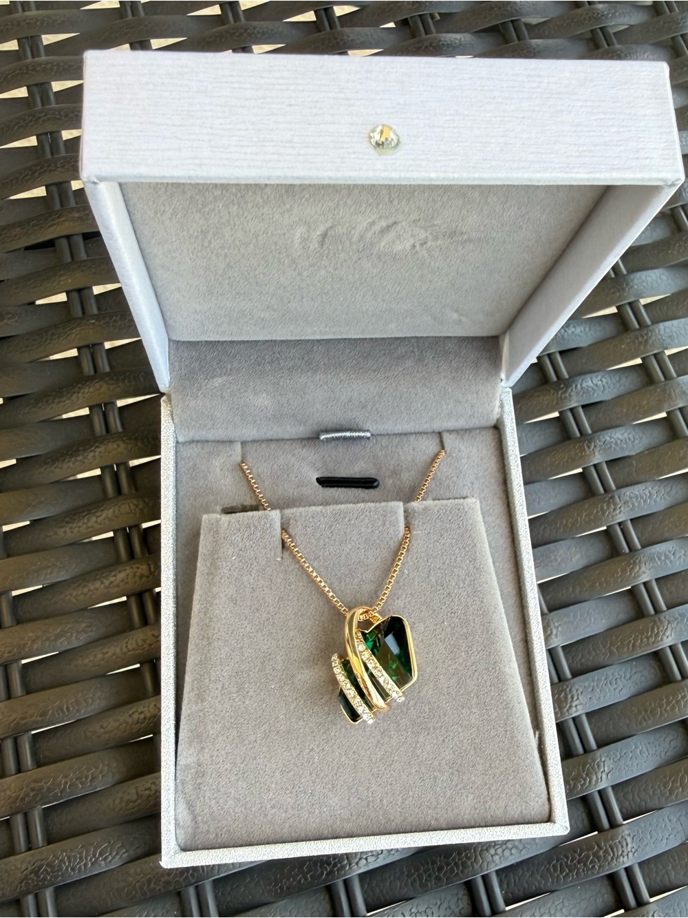 Gold-Tone Necklace with Green Crystal Pendant